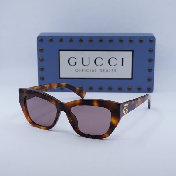 🕶️ New Gucci GG1844SA 003 Sunglasses - Shiny Havana Frame, Lilac Lenses - Picture 1 of 11